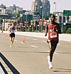 Wambui leading Morrison over the Cambie Bridge in the last km